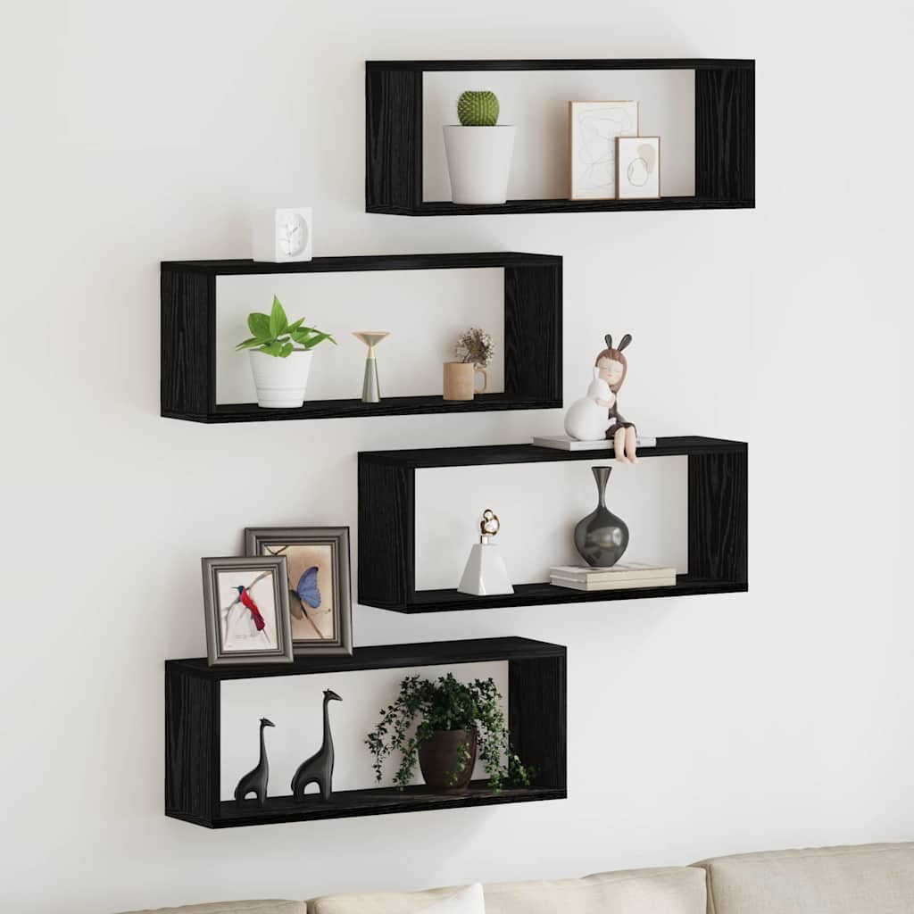 vidaXL Wandregale mit Regal 4 pcs Schwarz Eichen-Optik 60 x 15 x 23 cm
