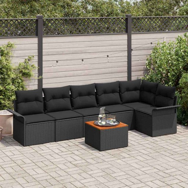 vidaXL Gartensofa-set mit Kissen 7 pcs Schwarz Poly-Rattan