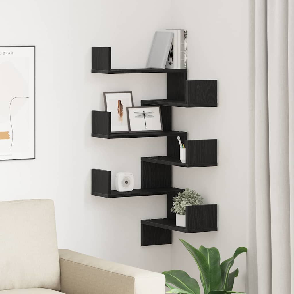 vidaXL Wandregal 2 pcs Schwarz Eichen-Optik 40 x 40 x 49,5 cm
