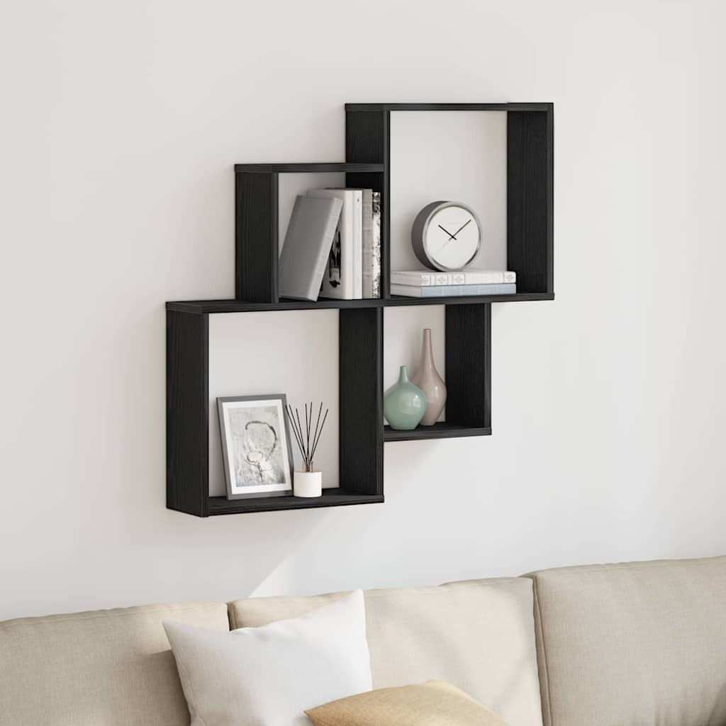 vidaXL Wandregal Schwarz Eichen-Optik 80 x 15 x 78,5 cm Holzwerkstoff