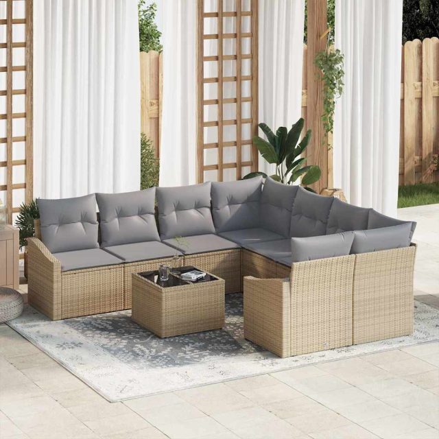 vidaXL Sofa Set mit Kissen 9 pcs Beige und Hellgrau Poly-Rattan
