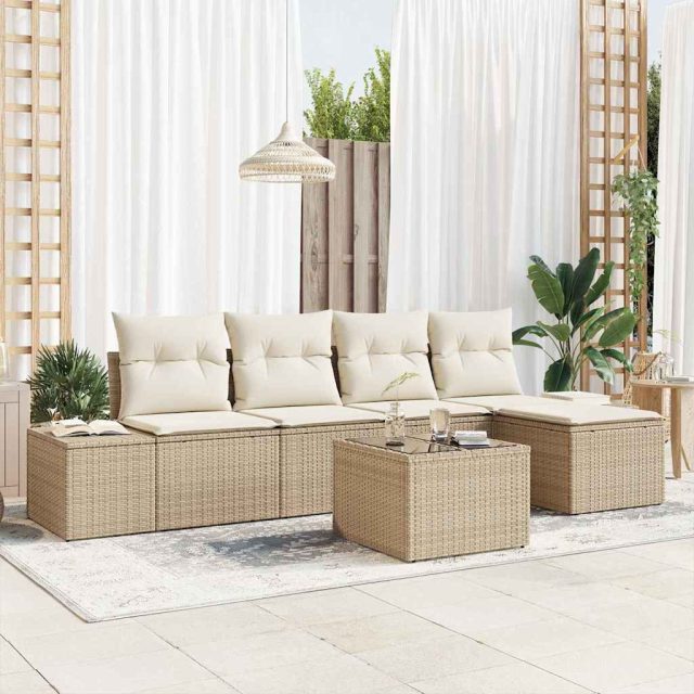 vidaXL Sofa Set mit Kissen 6 pcs Beige Poly Rattan