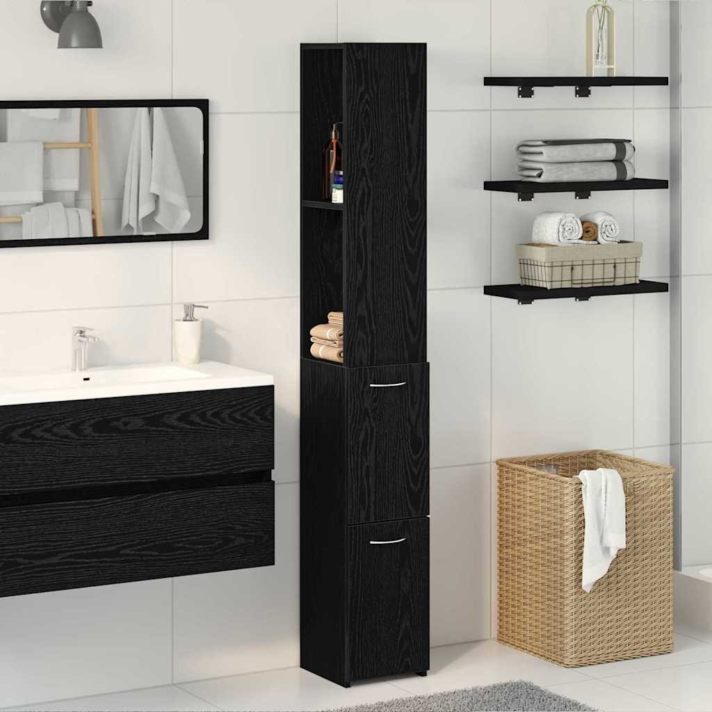vidaXL Badezimmerschrank mit Tür Schwarz Eichen-Optik 25 x 25 x 170 cm