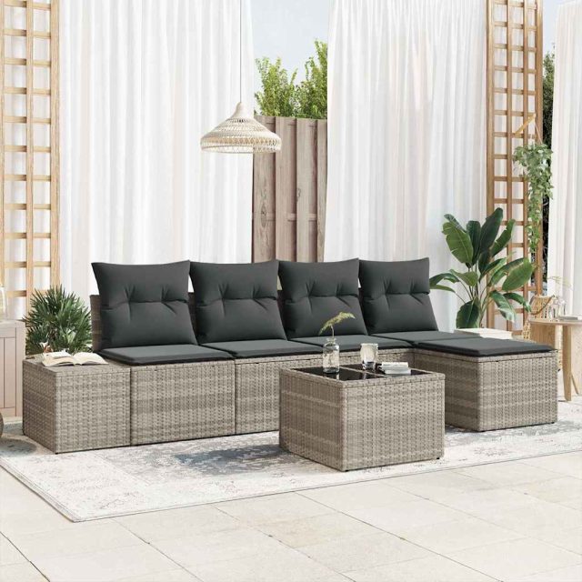 vidaXL Sofa Set mit Kissen 6 pcs Hellgrau Poly Rattan