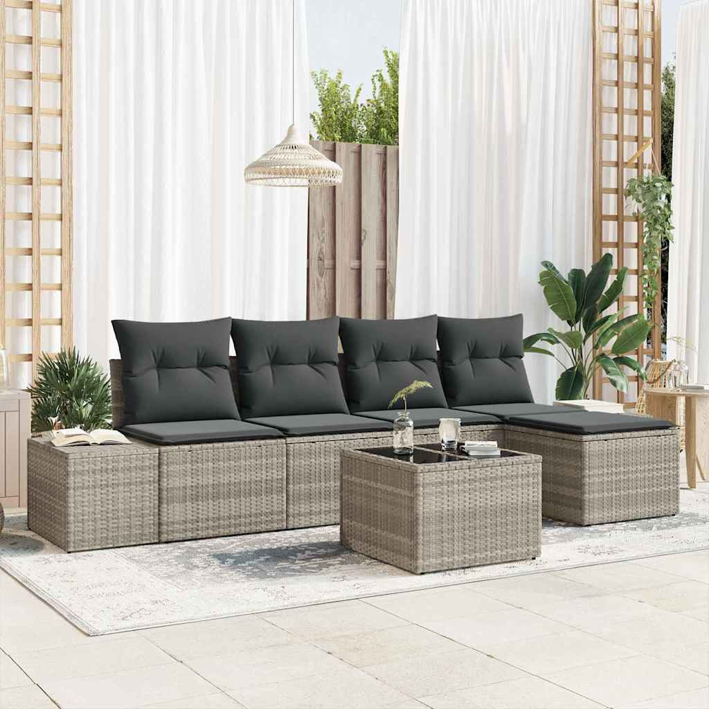 vidaXL Sofa Set mit Kissen 6 pcs Hellgrau Poly Rattan