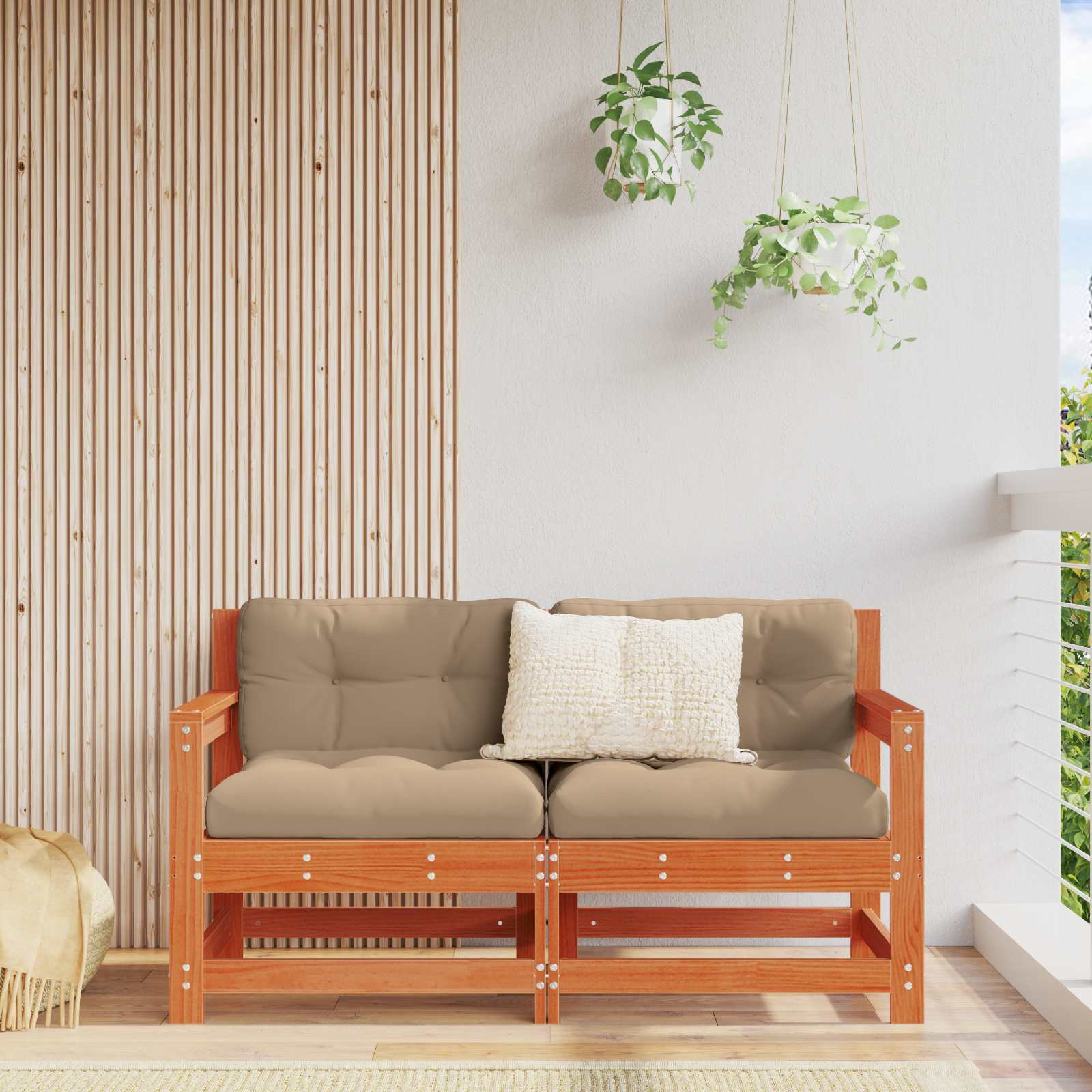 vidaXL Gartenecksofa Massives Kiefernholz Wachsbraun