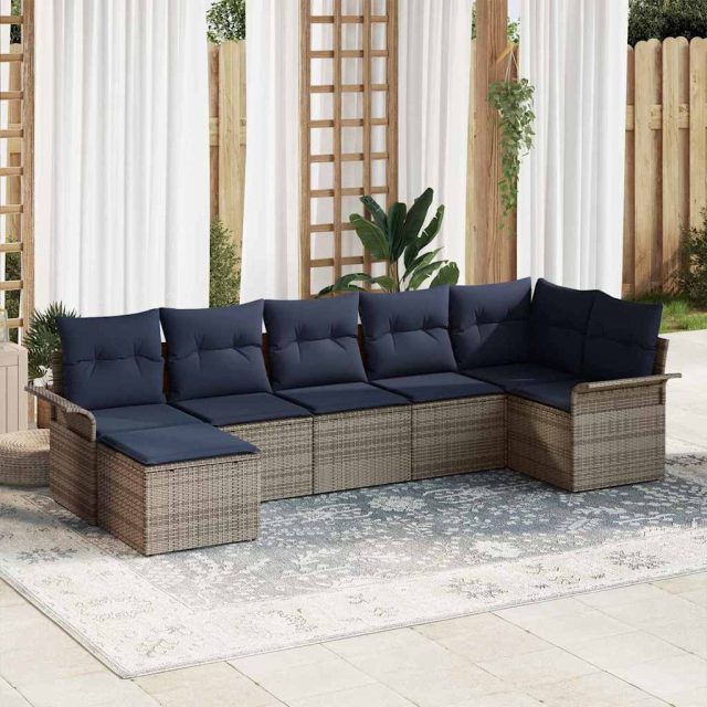 vidaXL Gartensofa-set mit Kissen Grau Poly-Rattan