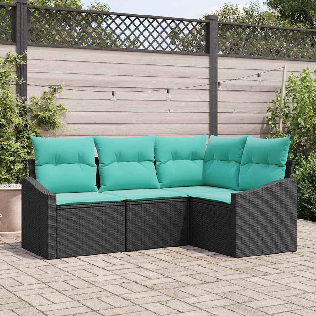 vidaXL Sofa Set mit Kissen 4 pcs Schwarz Poly-Rattan
