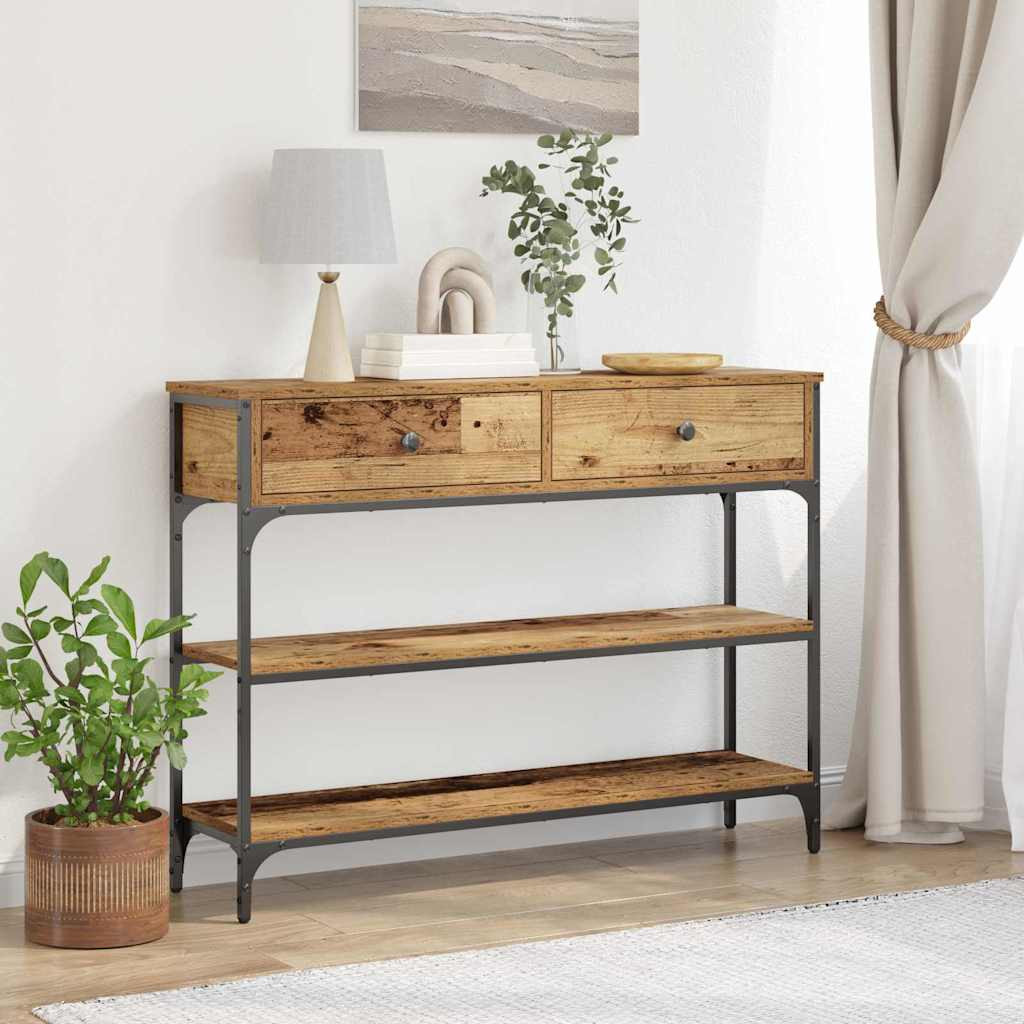 vidaXL Konsolentisch mit Regal Altholz 100 x 25 x 75 cm Holzwerkstoff