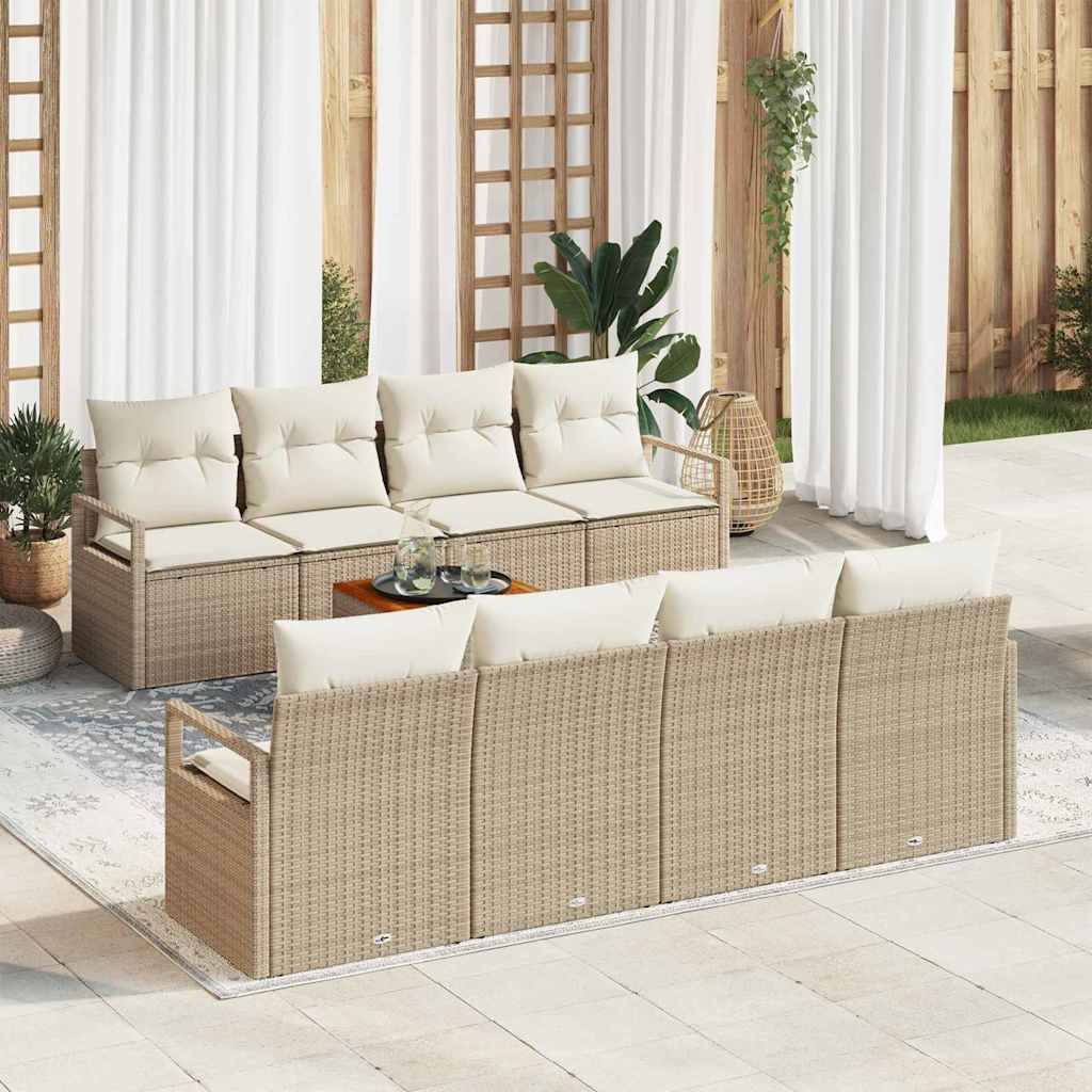 vidaXL Gartensofa-set mit Kissen 9 pcs Beige Poly-Rattan