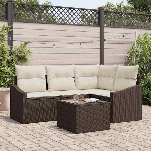 vidaXL Sofa Set mit Kissen 5 pcs Braun Poly Rattan