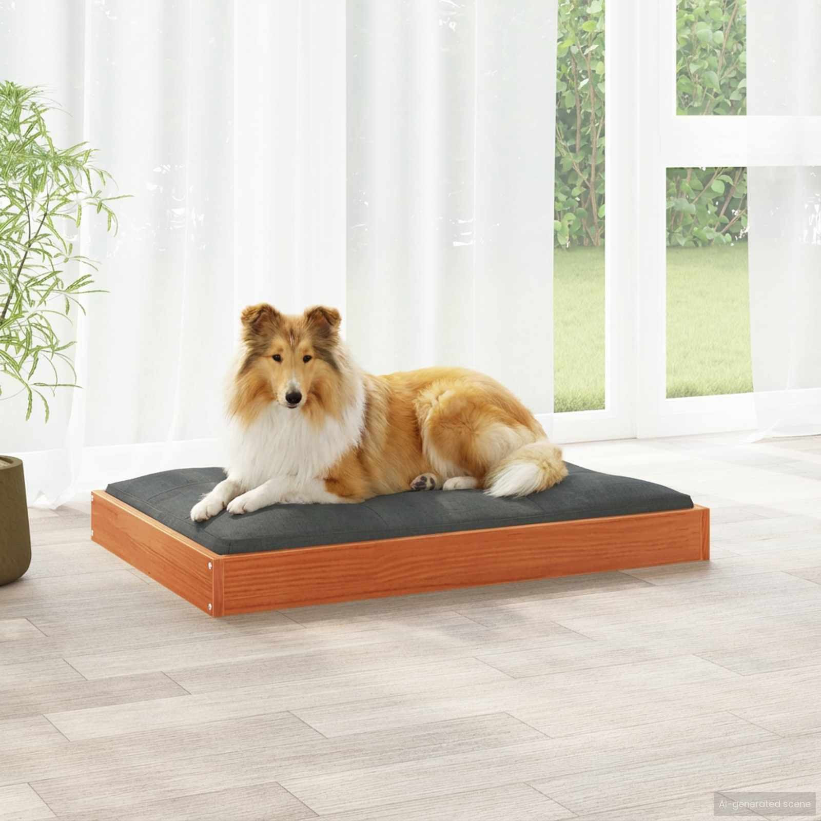 vidaXL Hundebett Wachsbraun 92 x 64 x 9 cm Massivholz Kiefer