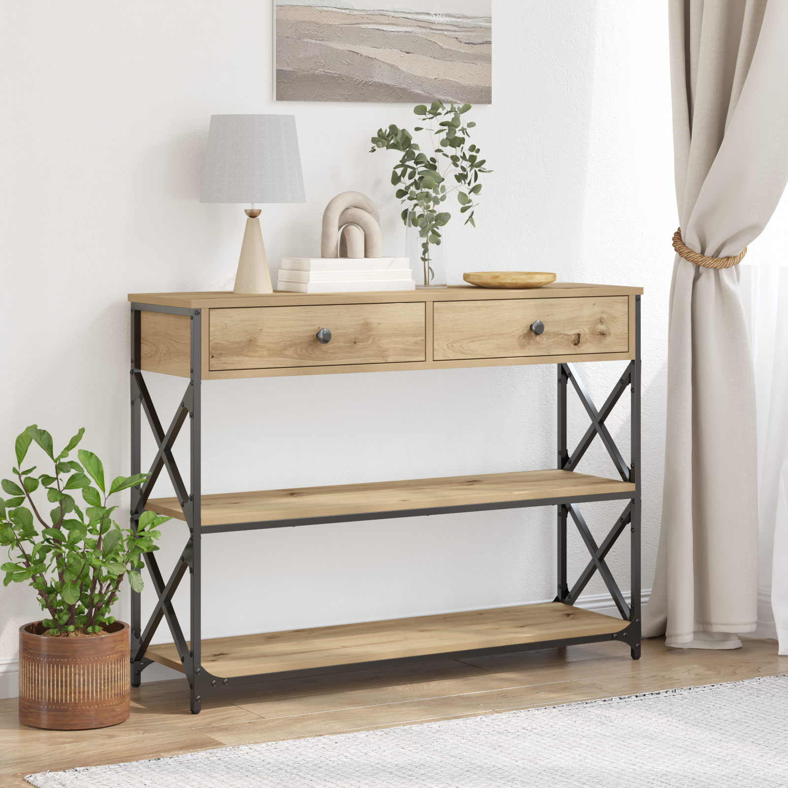 vidaXL Konsole Tisch Artisan-Eiche 100 x 28 x 75 cm