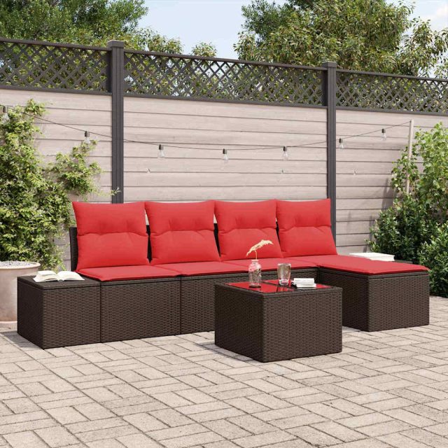 vidaXL Sofa Set mit Kissen 6 pcs Braun Poly Rattan