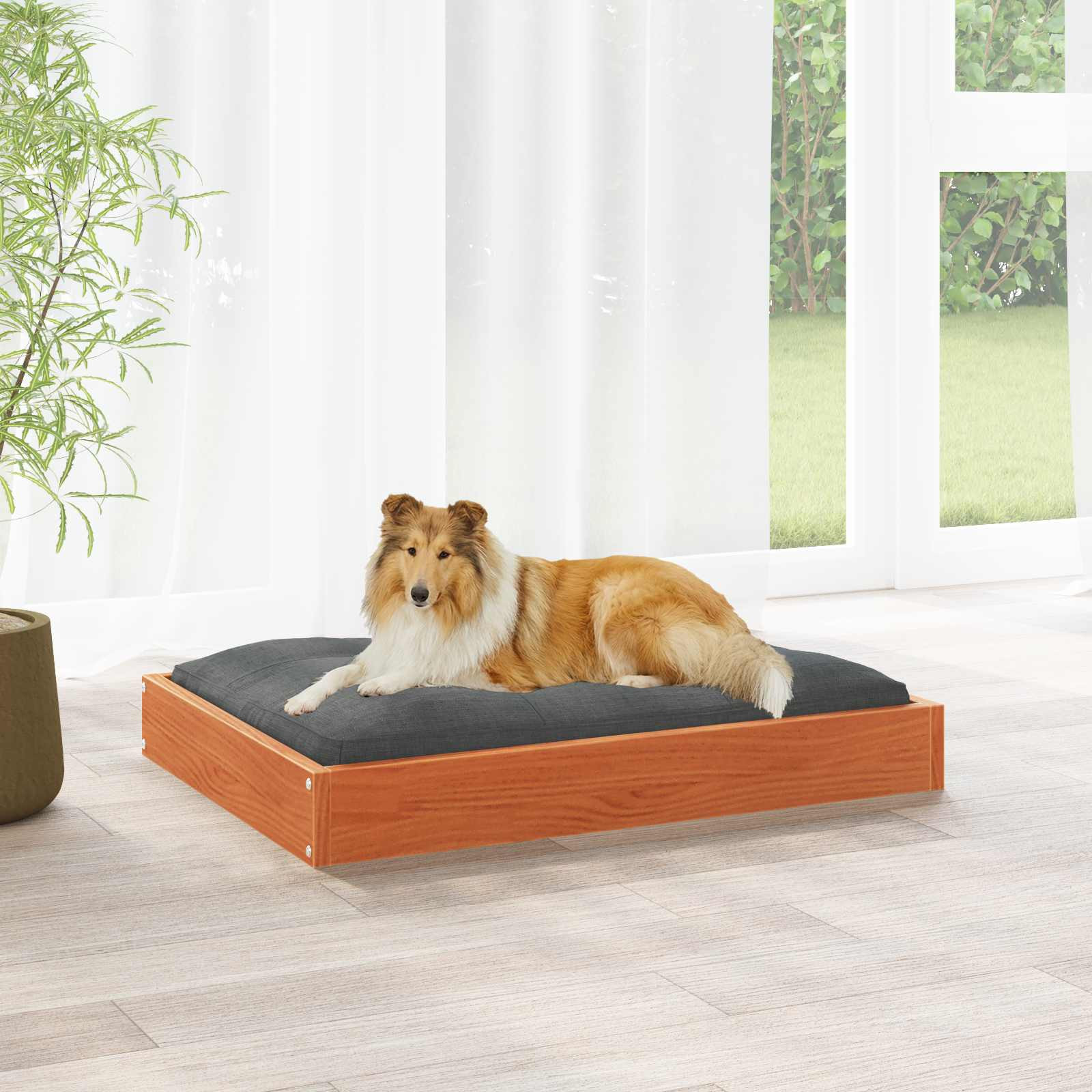 vidaXL Hundebett Wachsbraun 101,5 x 74 x 9 cm Massivholz Kiefer
