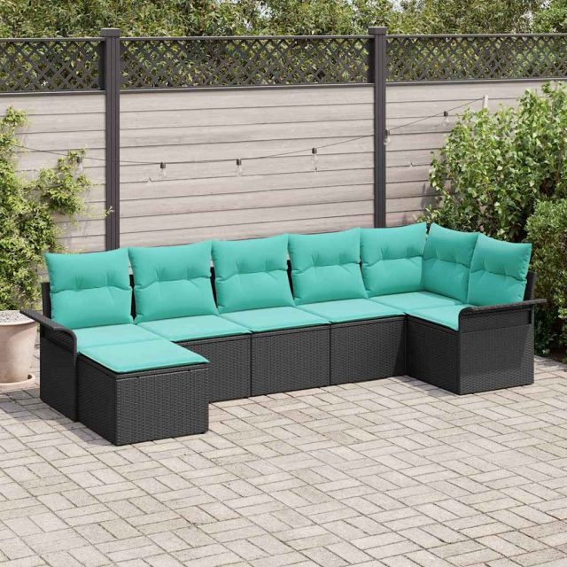 vidaXL Gartensofa-set mit Kissen 7 pcs Schwarz Poly-Rattan