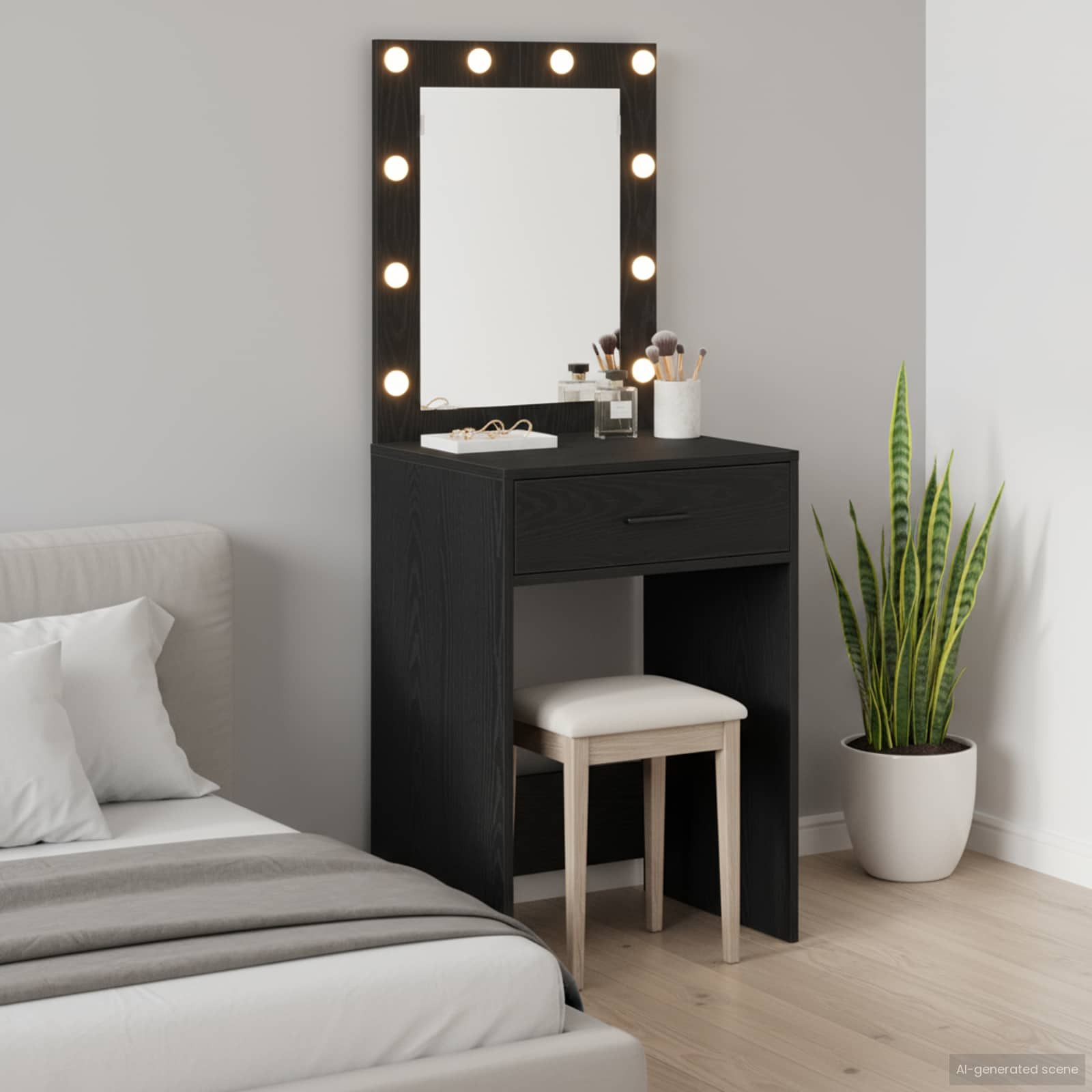 vidaXL Schminktisch mit Speicher Schwarz Eichen-Optik 50 x 41 x 135 cm