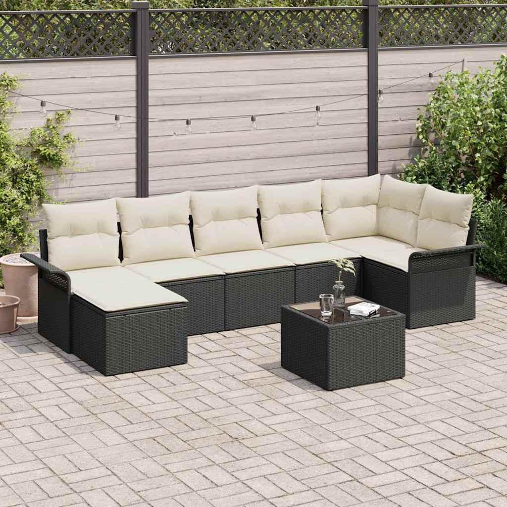 vidaXL Gartensofa-set mit Kissen 8 pcs Schwarz Poly-Rattan