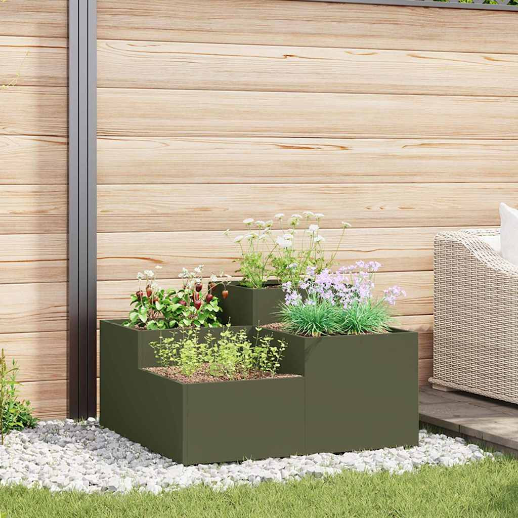 vidaXL Gartenblumentopf Olivgrün 80 x 80 x 48 cm Stahl