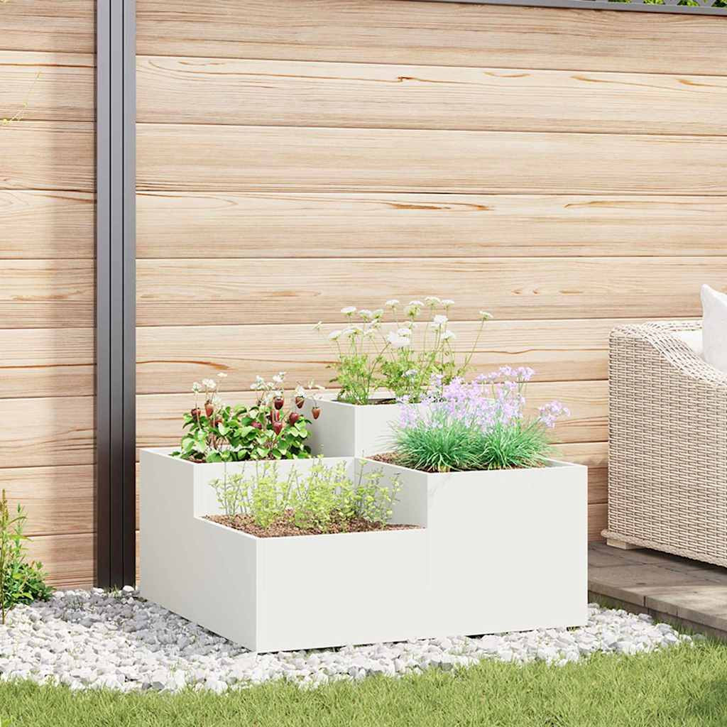 vidaXL Gartenblumentopf Weiß 100 x 100 x 48 cm Stahl