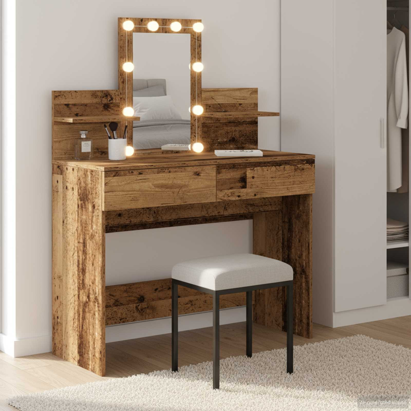 vidaXL Schminktisch mit Regal Altholz 100 x 40 x 130 cm Holzwerkstoff