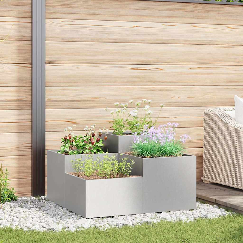 vidaXL Gartenblumentopf Silber 100 x 100 x 48 cm Edelstahl