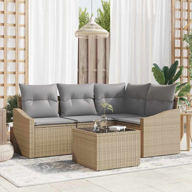 vidaXL Sofa Set mit Kissen 5 pcs Beige Poly Rattan