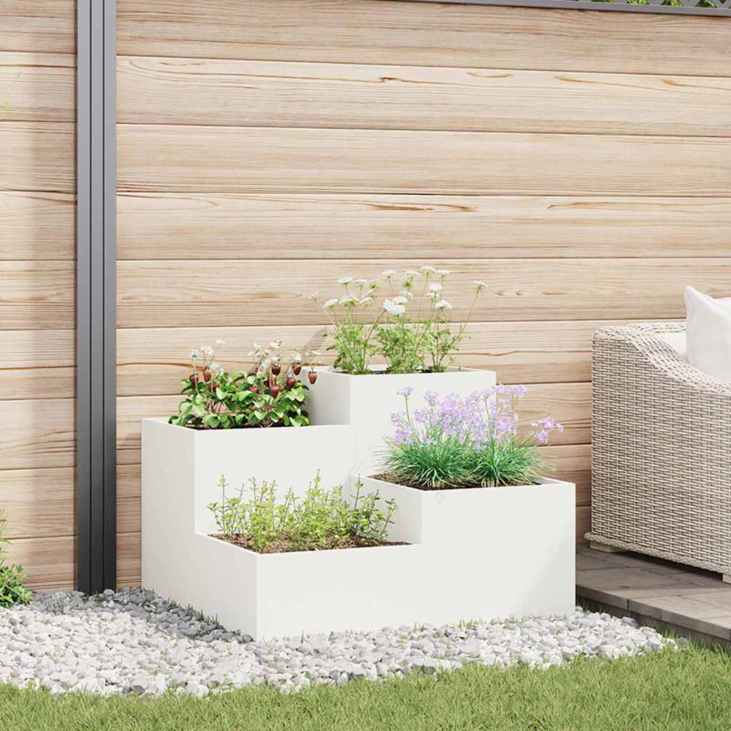 vidaXL Gartenblumentopf Weiß 80 x 80 x 60 cm Stahl