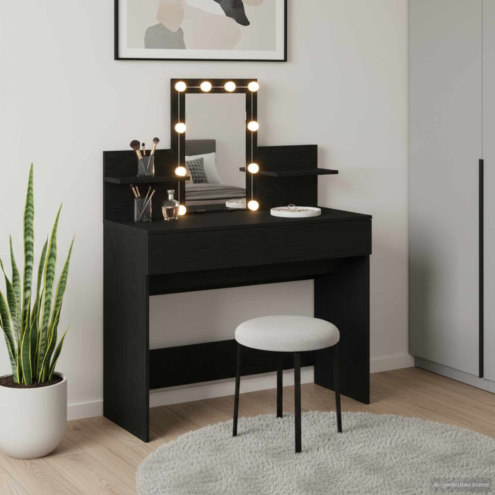 vidaXL Schminktisch mit Regal Schwarz Eichen-Optik 100 x 40 x 130 cm
