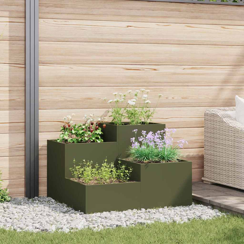 vidaXL Gartenblumentopf Olivgrün 80 x 80 x 60 cm Stahl