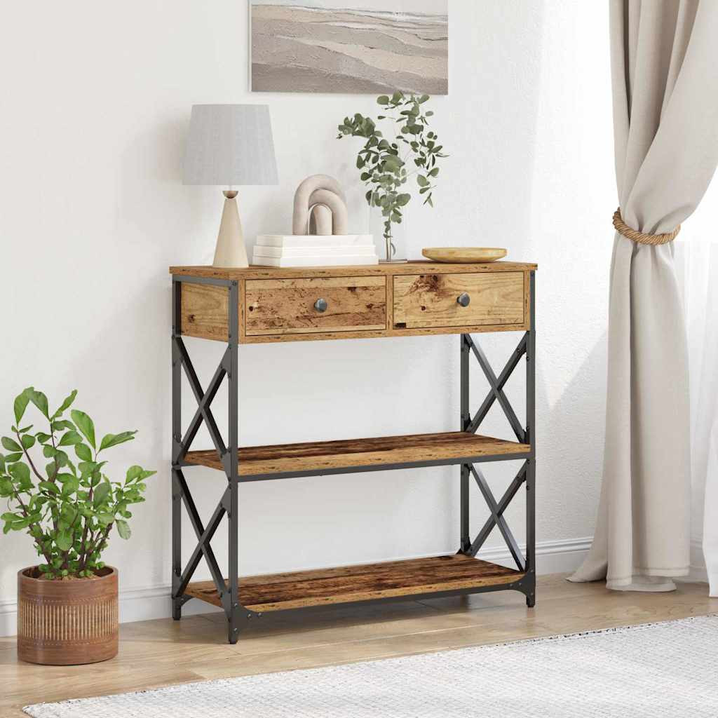 vidaXL Konsole Tisch Altholz 75 x 28 x 75 cm Schichtholz und Metall