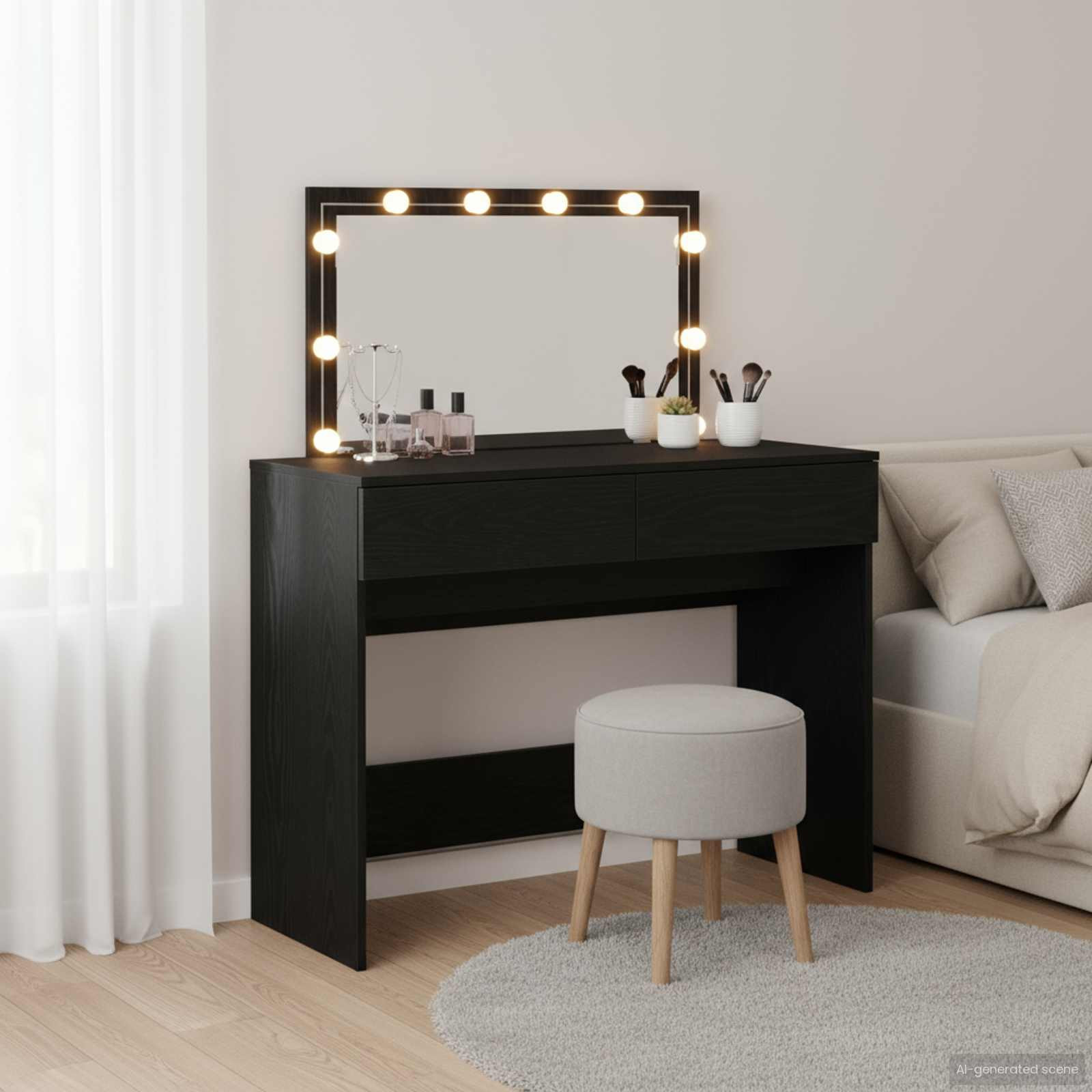 vidaXL Schminktisch mit Spiegel Schwarz Eichen-Optik 100 x 40 x 120 cm