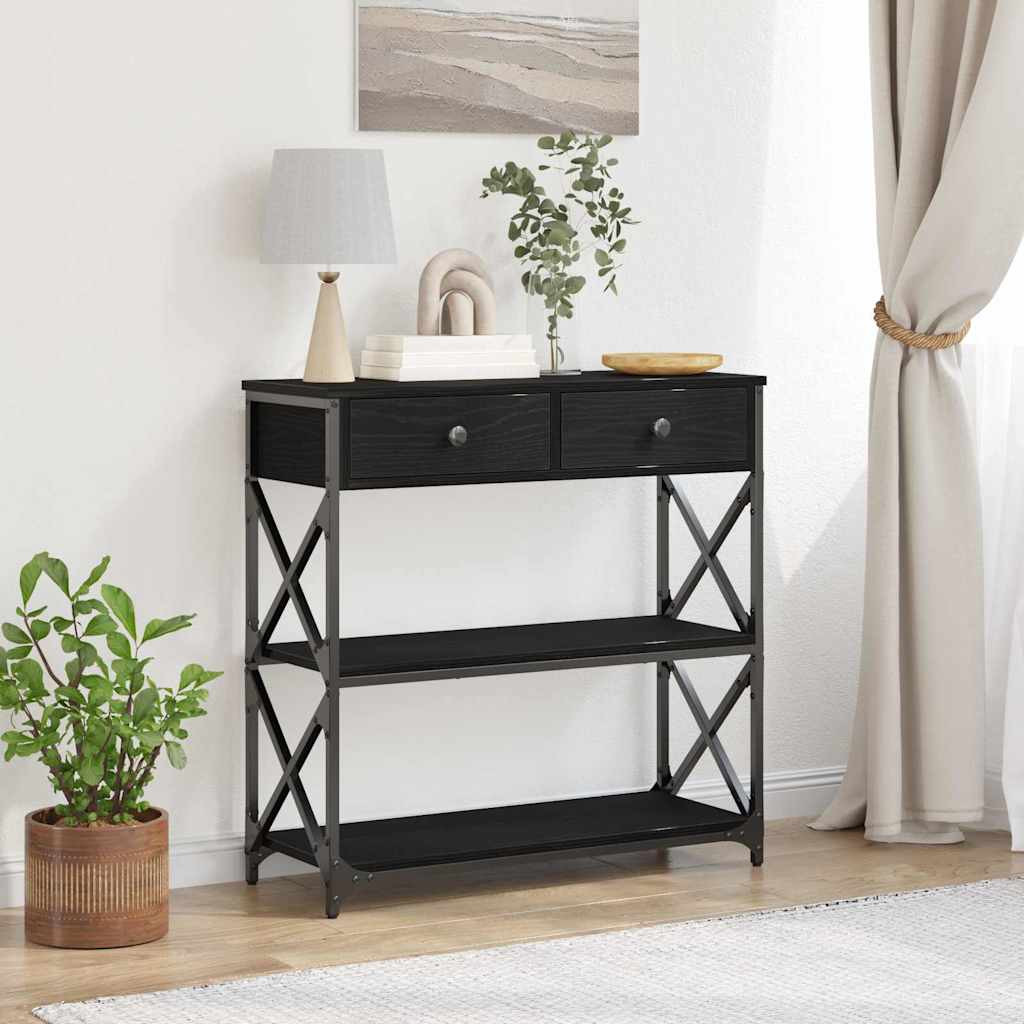 vidaXL Konsole Tisch mit Regal Schwarz Eichen-Optik 75 x 28 x 75 cm