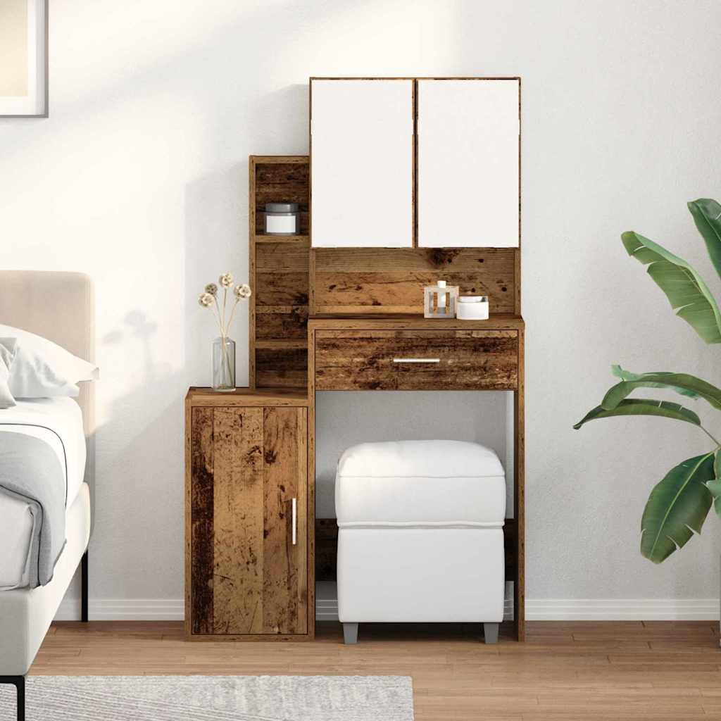 vidaXL Schminktisch mit Regal Altholz 80 x 35 x 132 cm Holzwerkstoff
