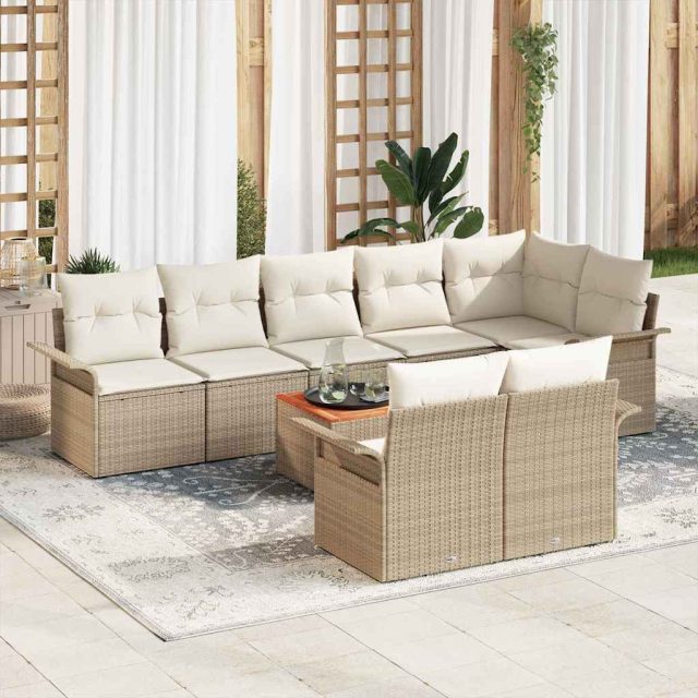 vidaXL Gartensofa-set mit Kissen 9 pcs Beige Poly-Rattan
