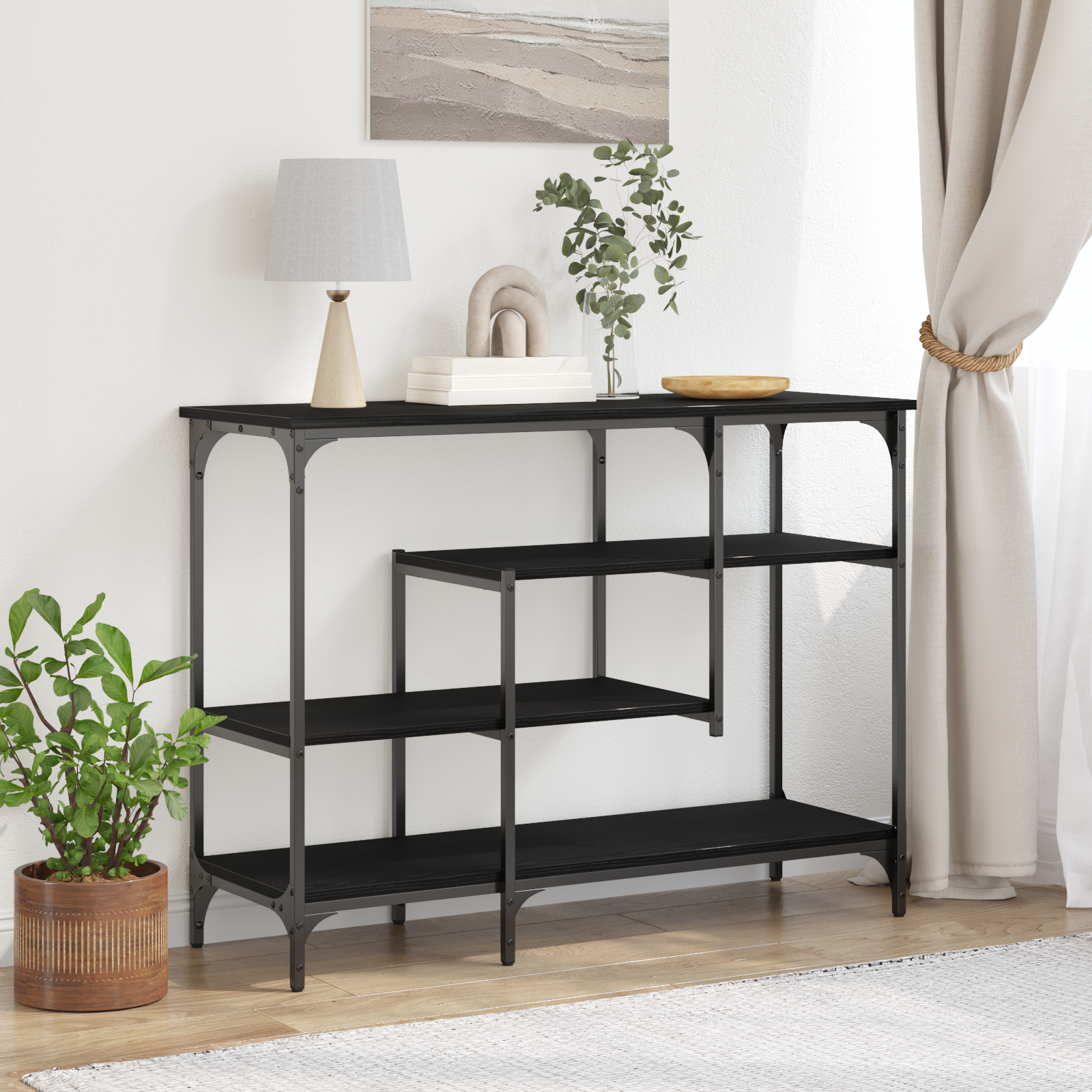vidaXL Konsolentisch mit Regal Schwarz Eichen-Optik 100 x 35 x 75 cm