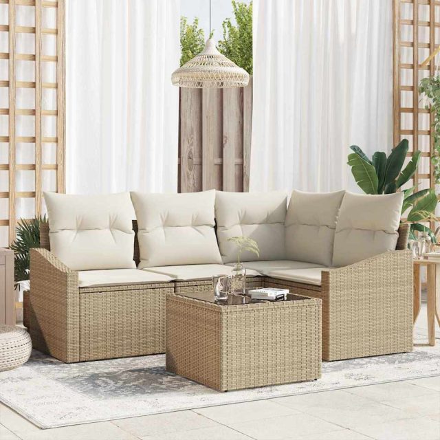 vidaXL Sofa Set mit Kissen 5 pcs Beige Poly Rattan