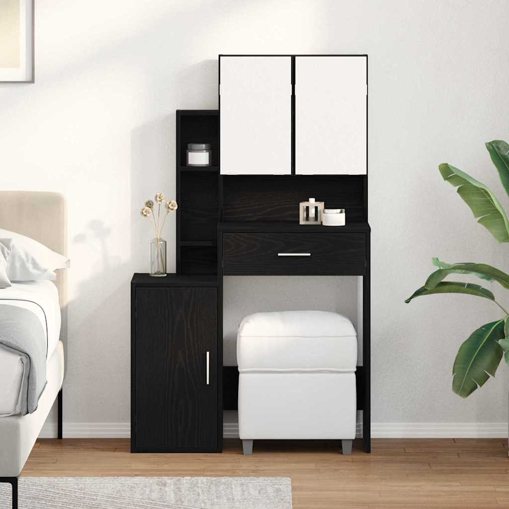 vidaXL Schminktisch mit Regal Schwarz Eichen-Optik 80 x 35 x 132 cm
