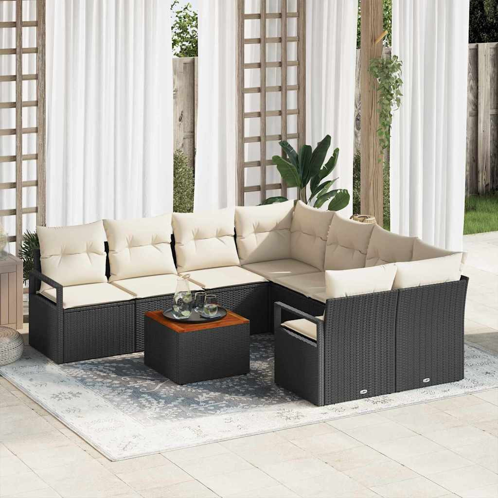 vidaXL Gartensofa-set mit Kissen 9 pcs Schwarz Poly-Rattan