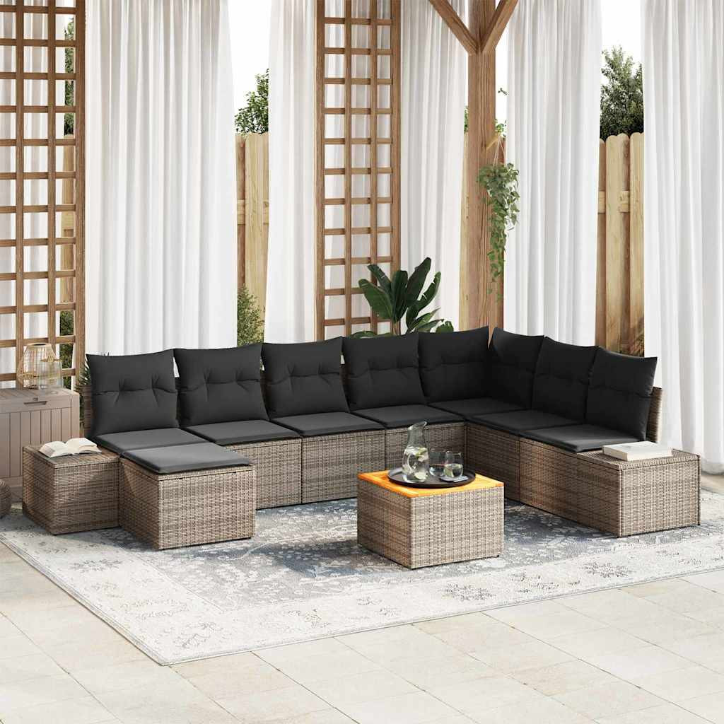 vidaXL Gartensofa-set mit Kissen 9 pcs Grau Poly-Rattan