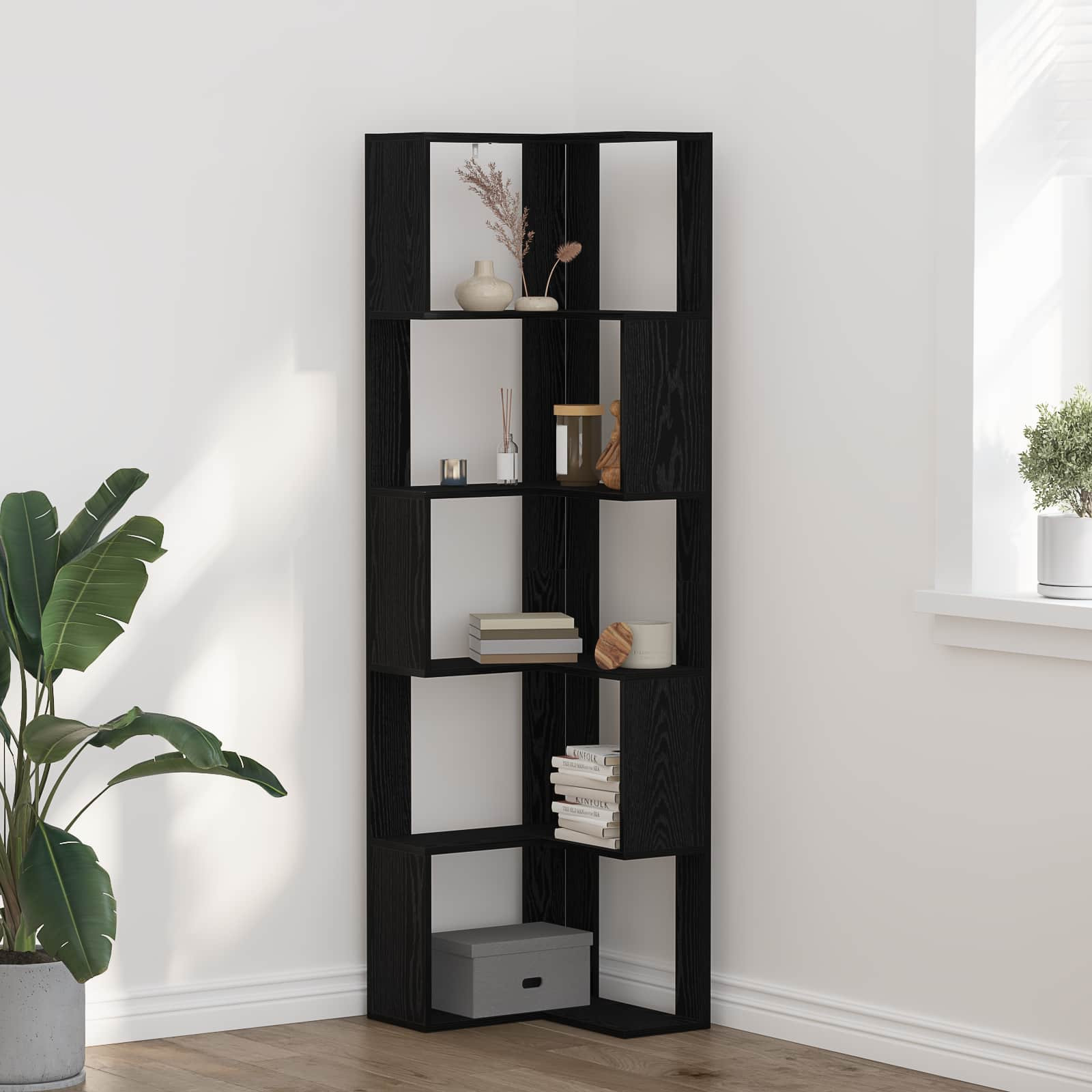 vidaXL Bücherregal Schwarz Eichen-Optik 50 x 50 x 179 cm