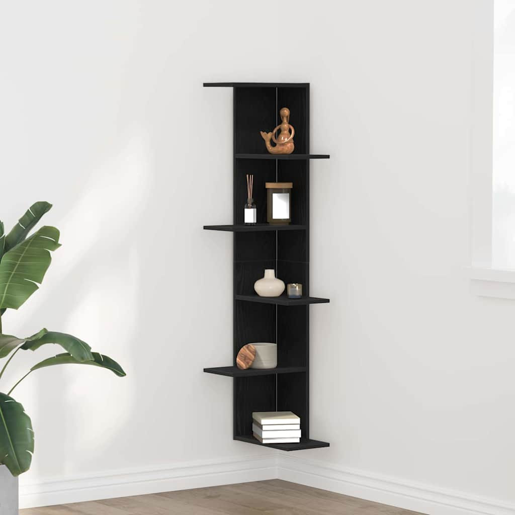 vidaXL Wand-Eckregal Schwarz Eichen-Optik 36,5 x 36,5 x 140 cm