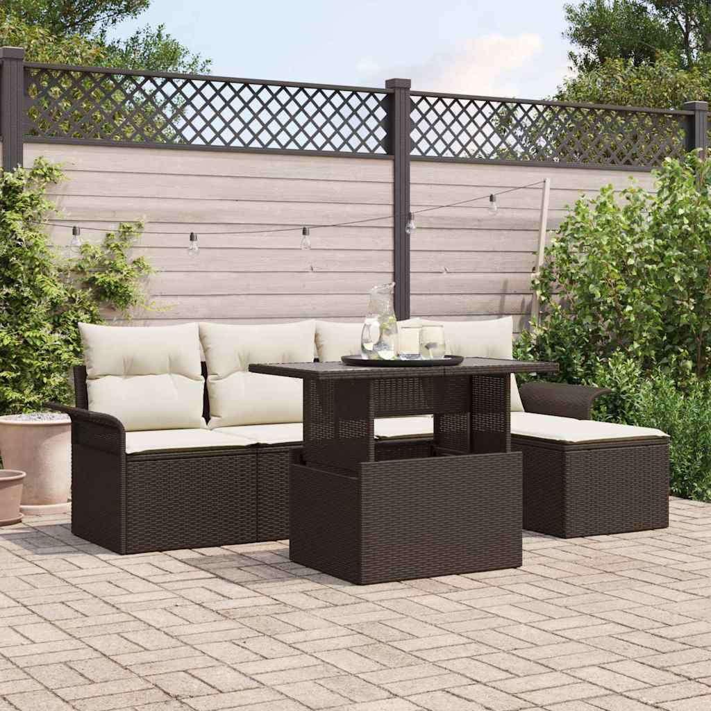 vidaXL Gartensofa-set mit Kissen 6 pcs Braun Poly-Rattan