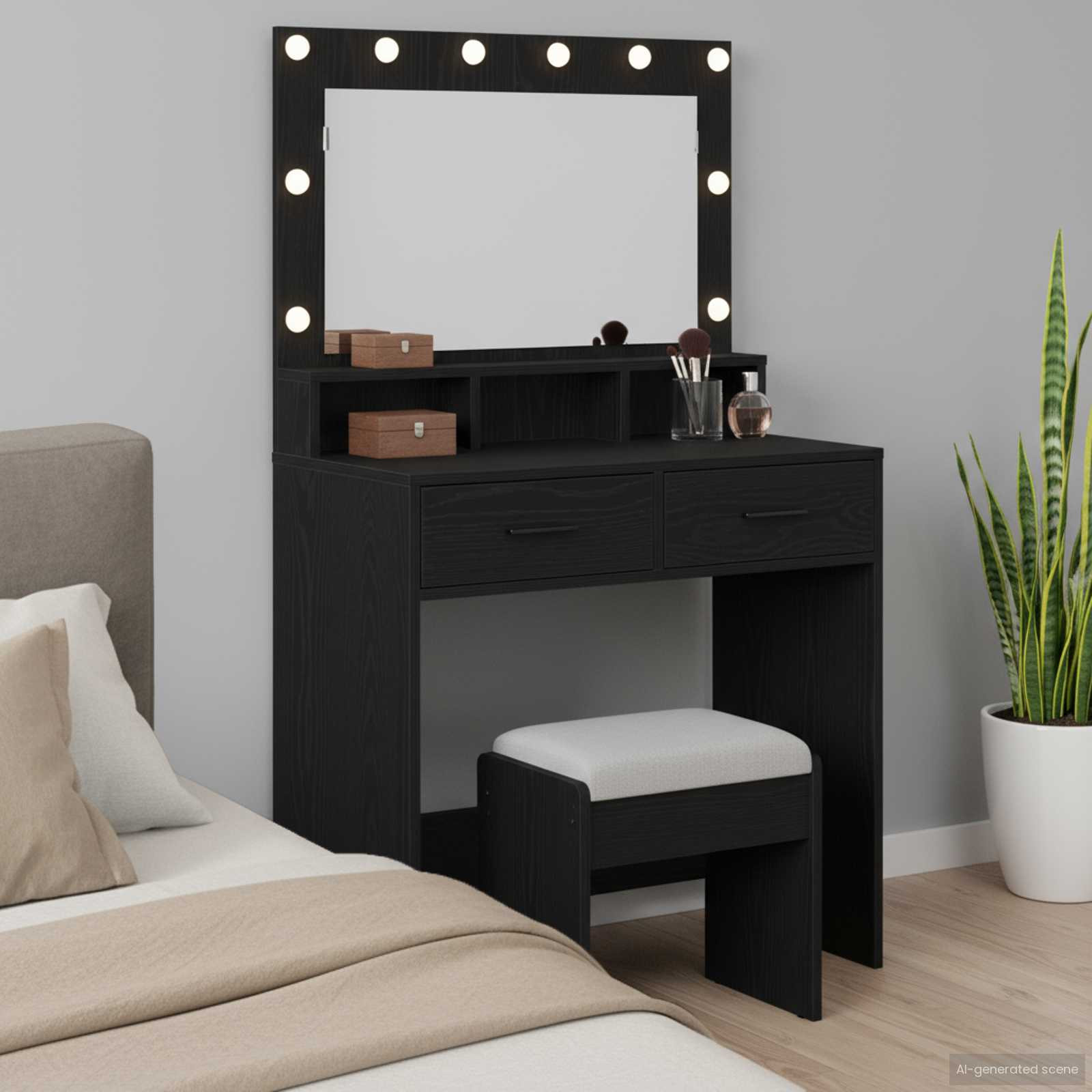 vidaXL Schminktisch mit Regal Schwarz Eichen-Optik 79 x 41 x 135 cm