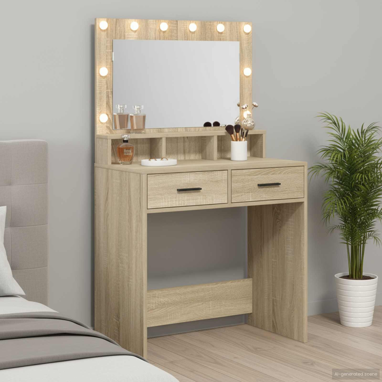 vidaXL Schminktisch Sonoma-Eiche 79 x 41 x 135 cm Holzwerkstoff