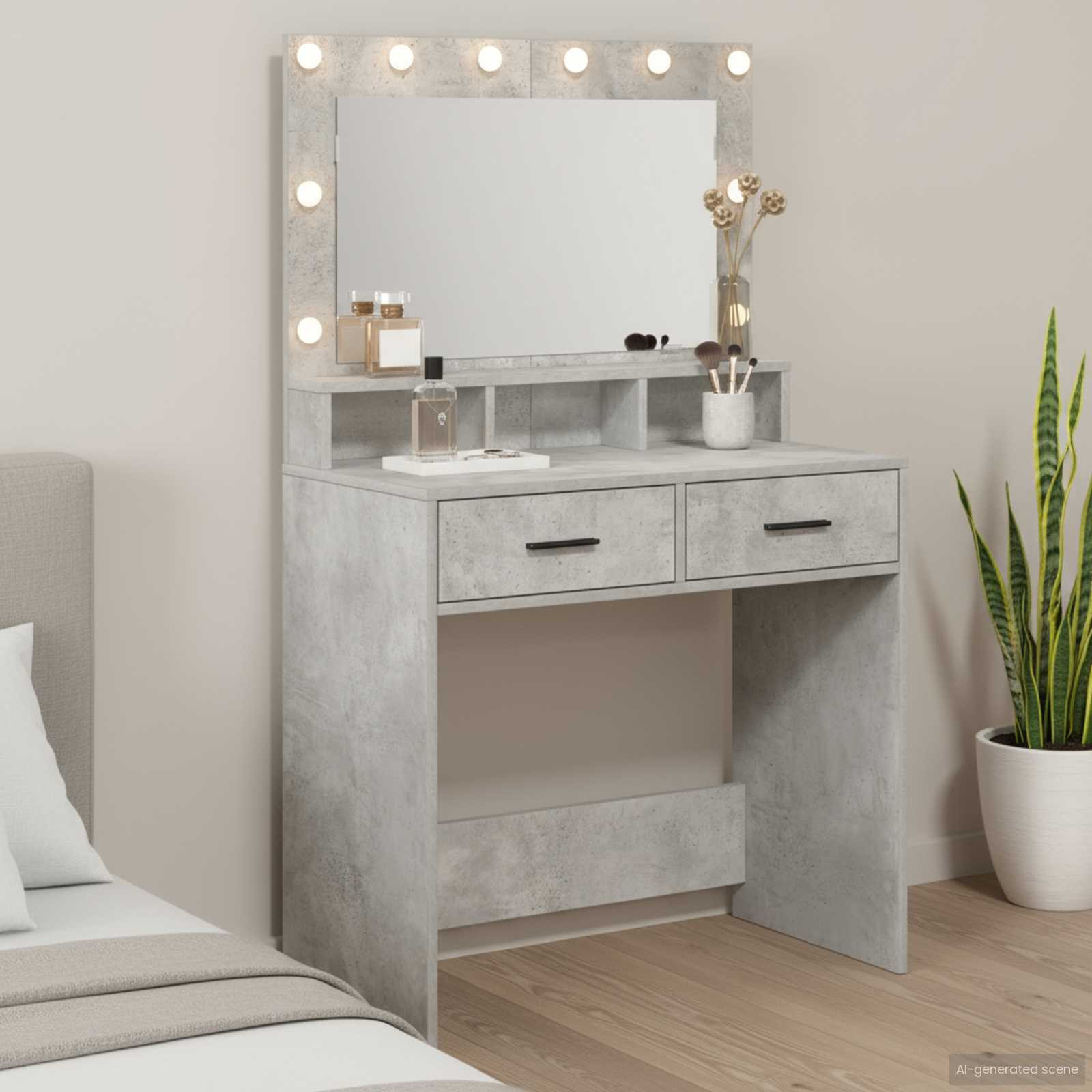 vidaXL Schminktisch Beton Grau 79 x 41 x 135 cm Holzwerkstoff