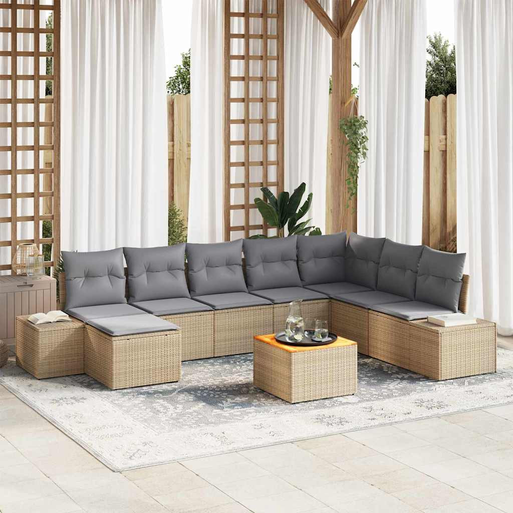 vidaXL Gartensofa-set mit Kissen 9 pcs Beige Poly-Rattan