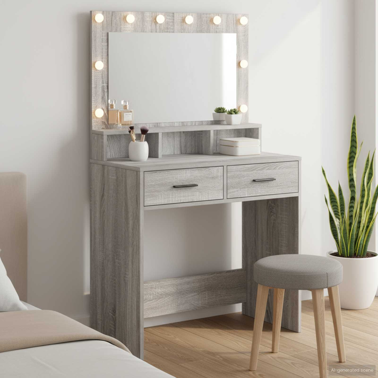 vidaXL Schminktisch Graues Sonoma 79 x 41 x 135 cm Holzwerkstoff