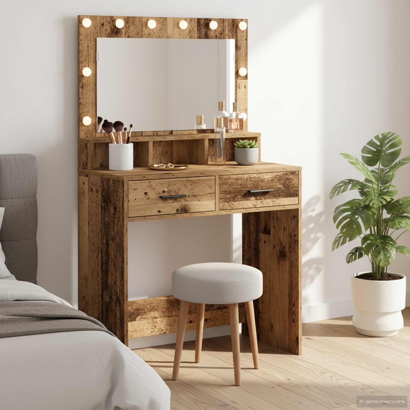 vidaXL Schminktisch mit Regal Altholz 79 x 41 x 135 cm Holzwerkstoff