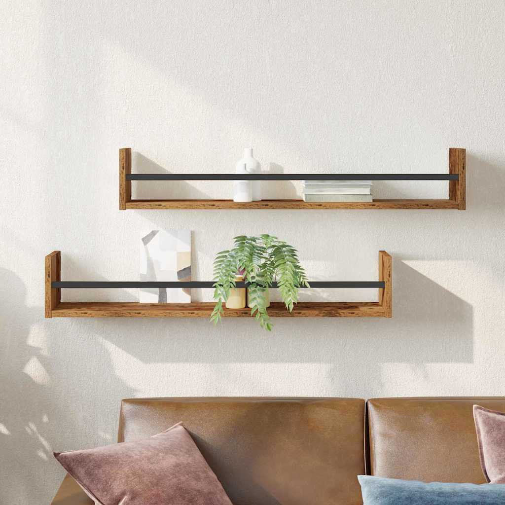 vidaXL Wandregal Wandmontiert 2 pcs Altholz 80 x 16 x 14 cm